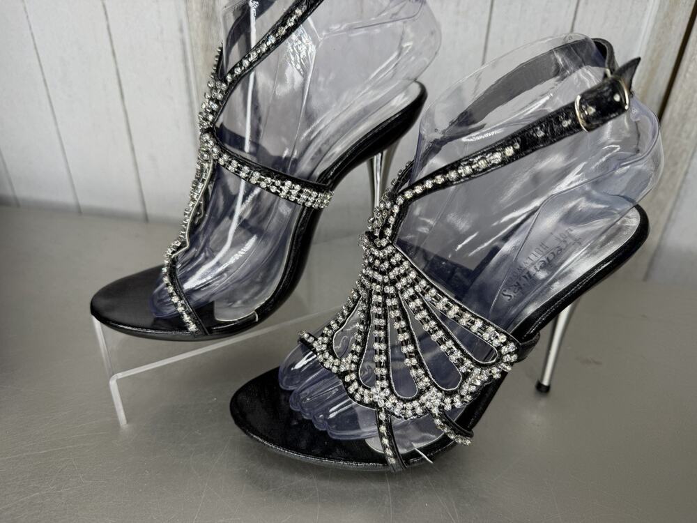 VINTAGE Fredericks Hollywood Black Rhinestone Boudoir Heels Stiletto Size 7
